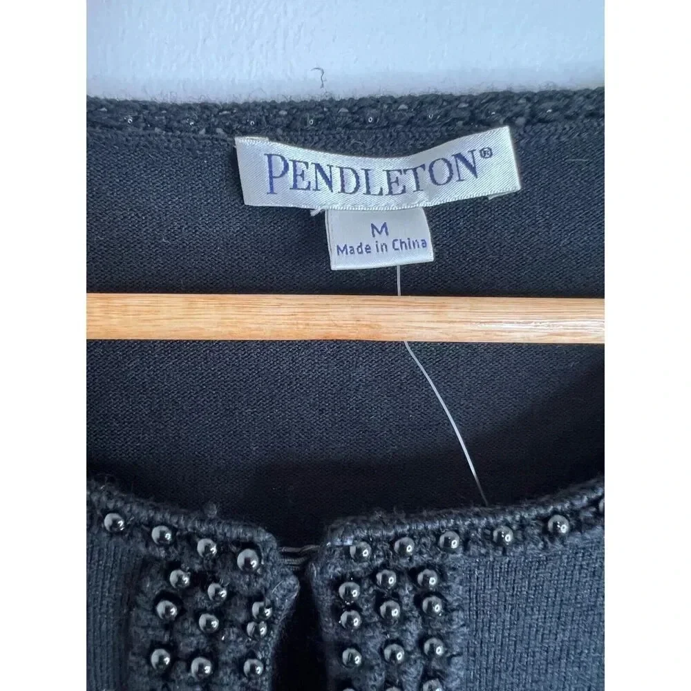 Pendleton vintage size MEDIUM beaded cardigan merino wool sweater black new M